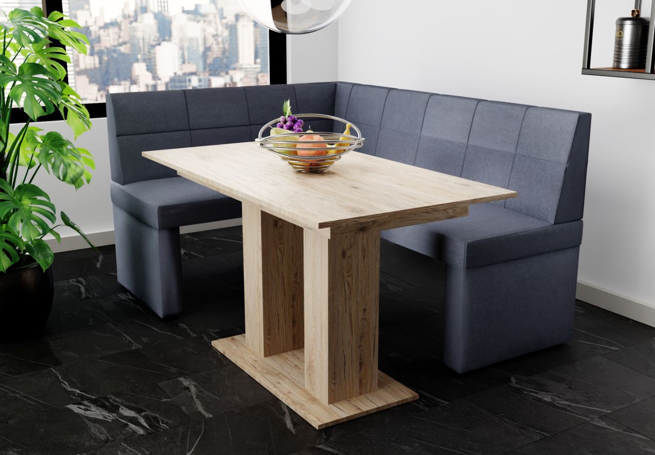 Eckbankgruppe 196x142 cm BLAKE XL R Stoff Soro Dunkelgrau / Esstisch DANTE So...