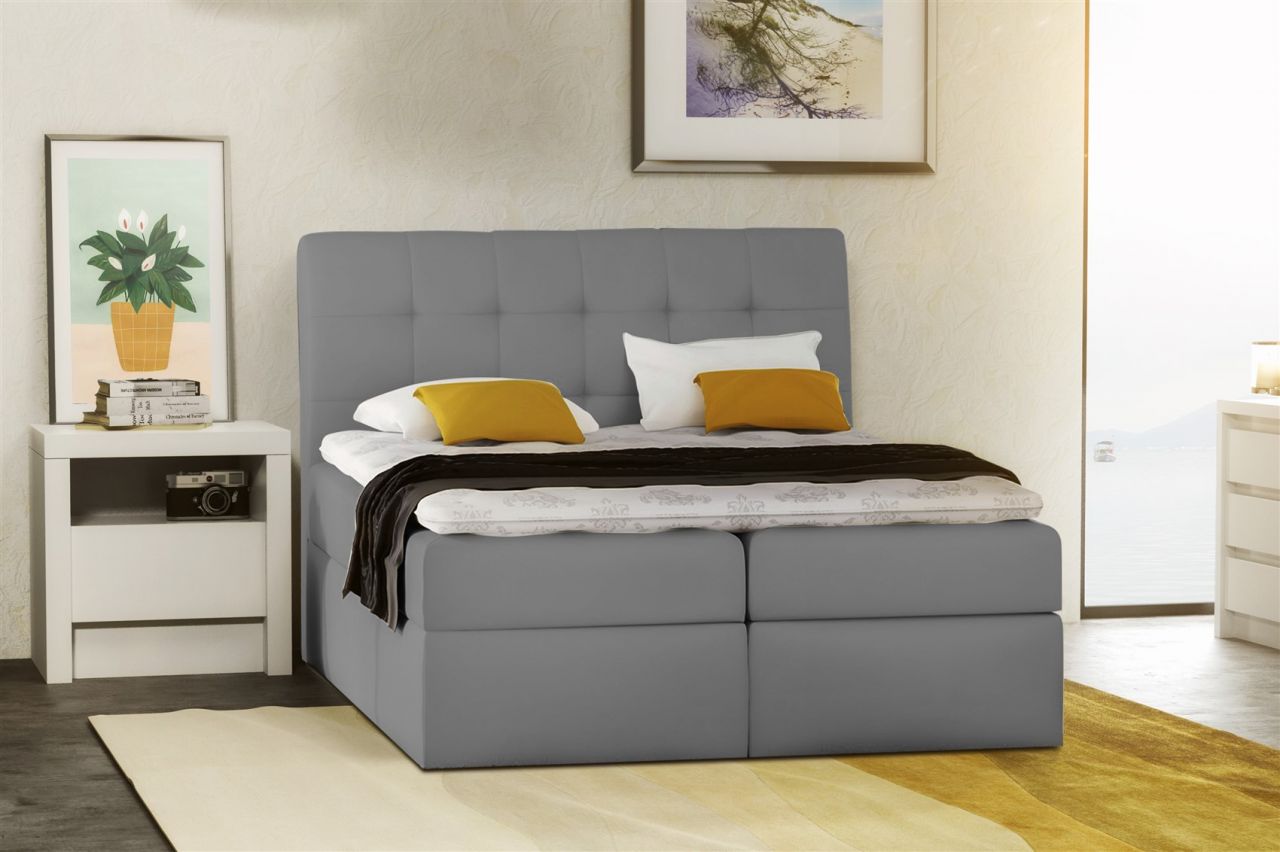 Boxspringbett Schlafzimmerbett TURIN Kunstleder Hellgrau 200x200 cm