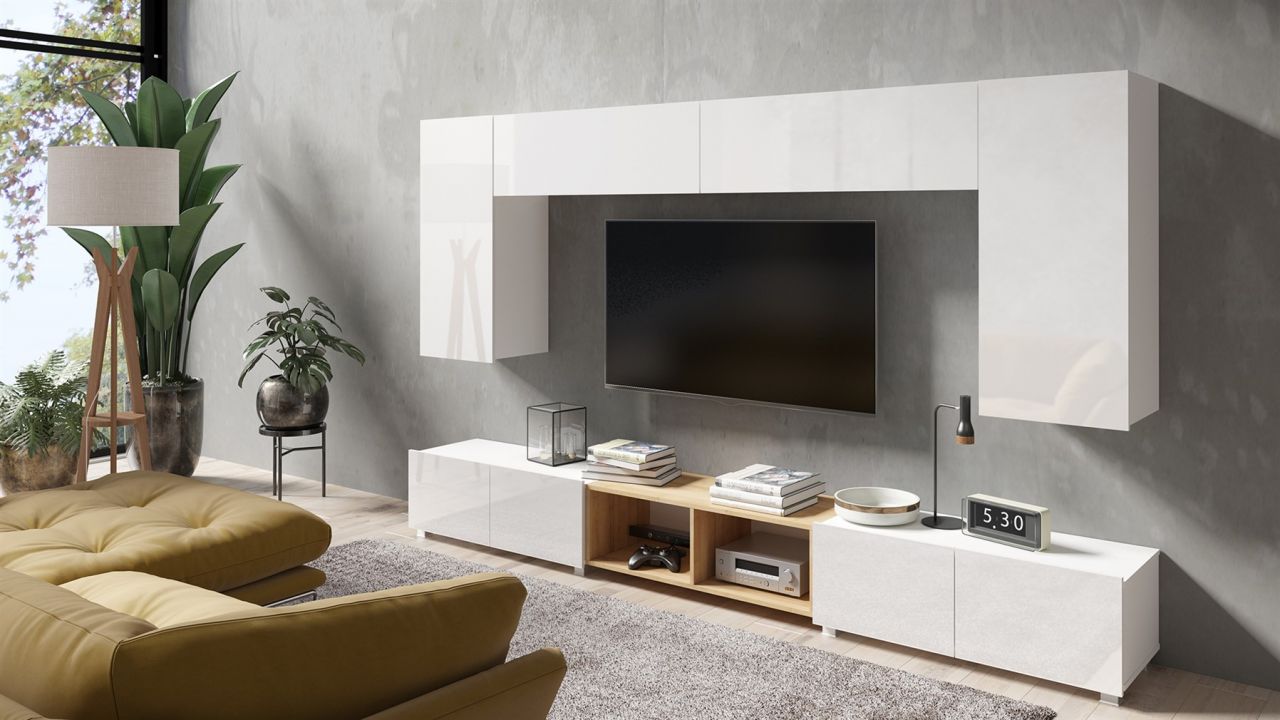 Mediawand Wohnwand 7 tlg - KAVOS 2 - Weiss Hochglanz