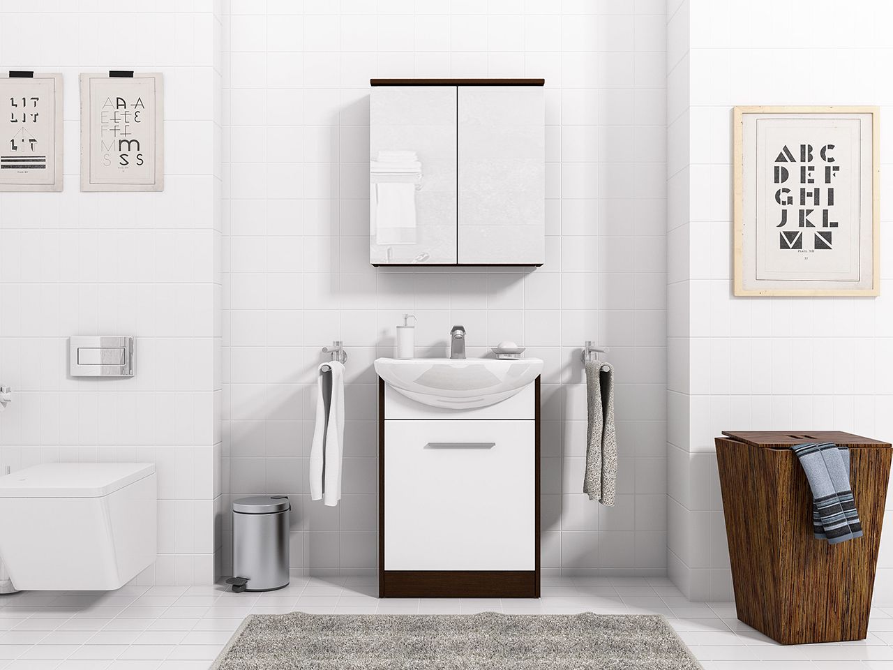 Badmöbel Set 3-Tlg Wenge / Weiss matt PETIT inkl.Waschtisch