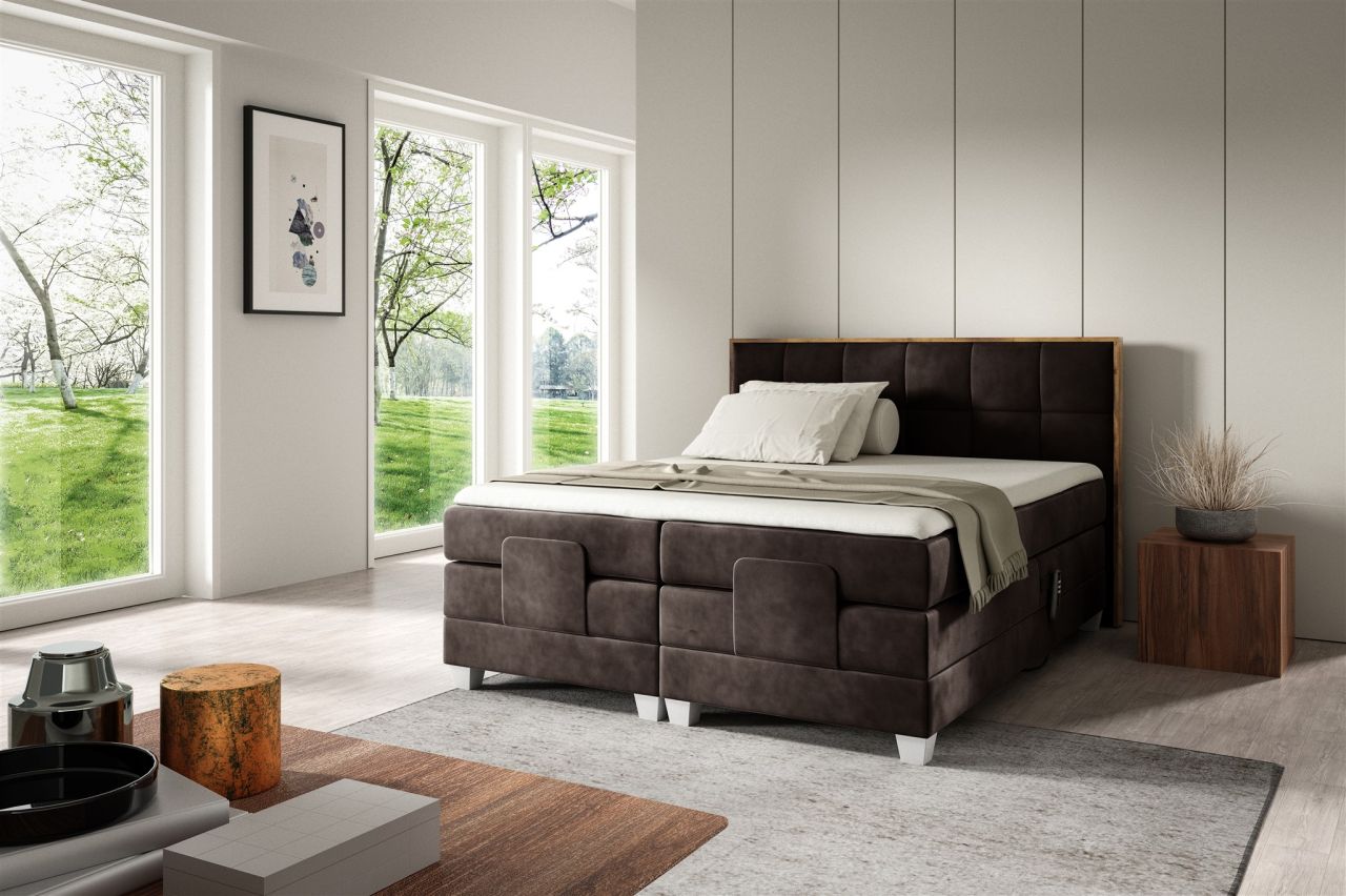 Boxspringbett Elektrisch Bett HENRY 160x200cm in Stoff Fresh Dunkelbraun
