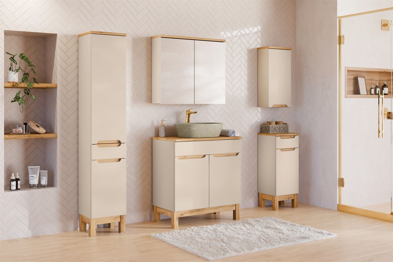 Badmöbel Set 6-tlg Badezimmerset DEVI Cashmere Schrank 80cm inkl. Waschtisch ...