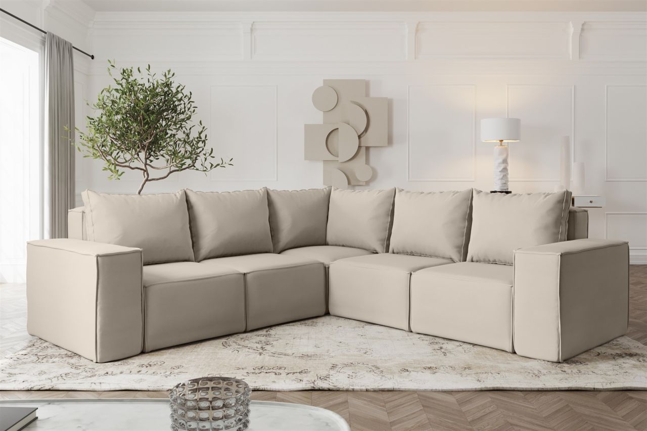 Ecksofa Designersofa ESTELLE in Stoff Opera Velvet Pearl Seite Universal