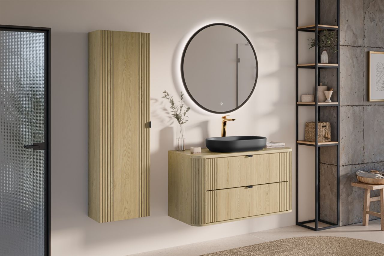 Badmöbel Set 4-tlg Badezimmerset WENDO Cremona Eiche Schrank 100cm inkl. Wasc...