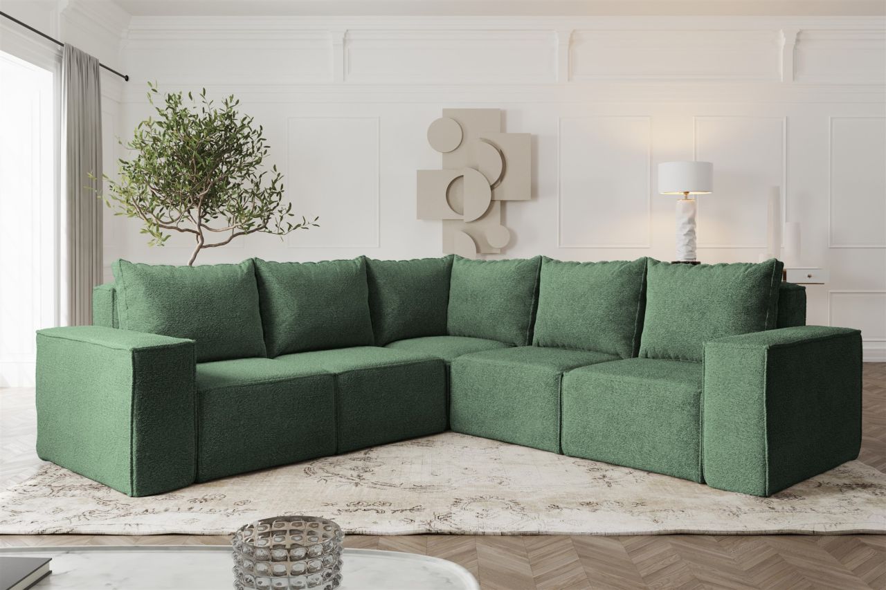Ecksofa Designersofa ESTELLE in Stoff Abriamo Grün Seite Universal