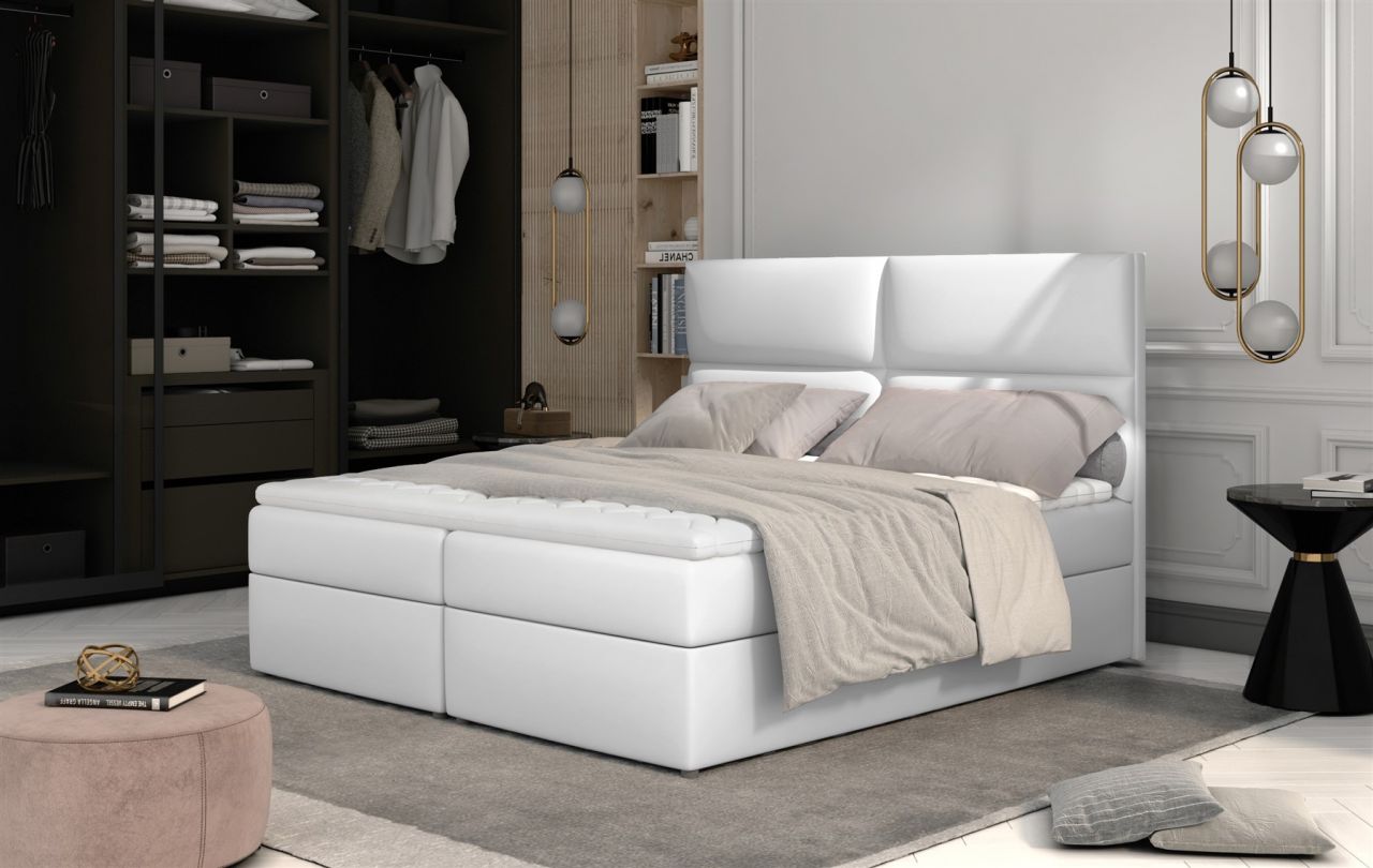Boxspringbett Schlafzimmerbett HAZEL 140x200cm Kunstleder Soft Weiss