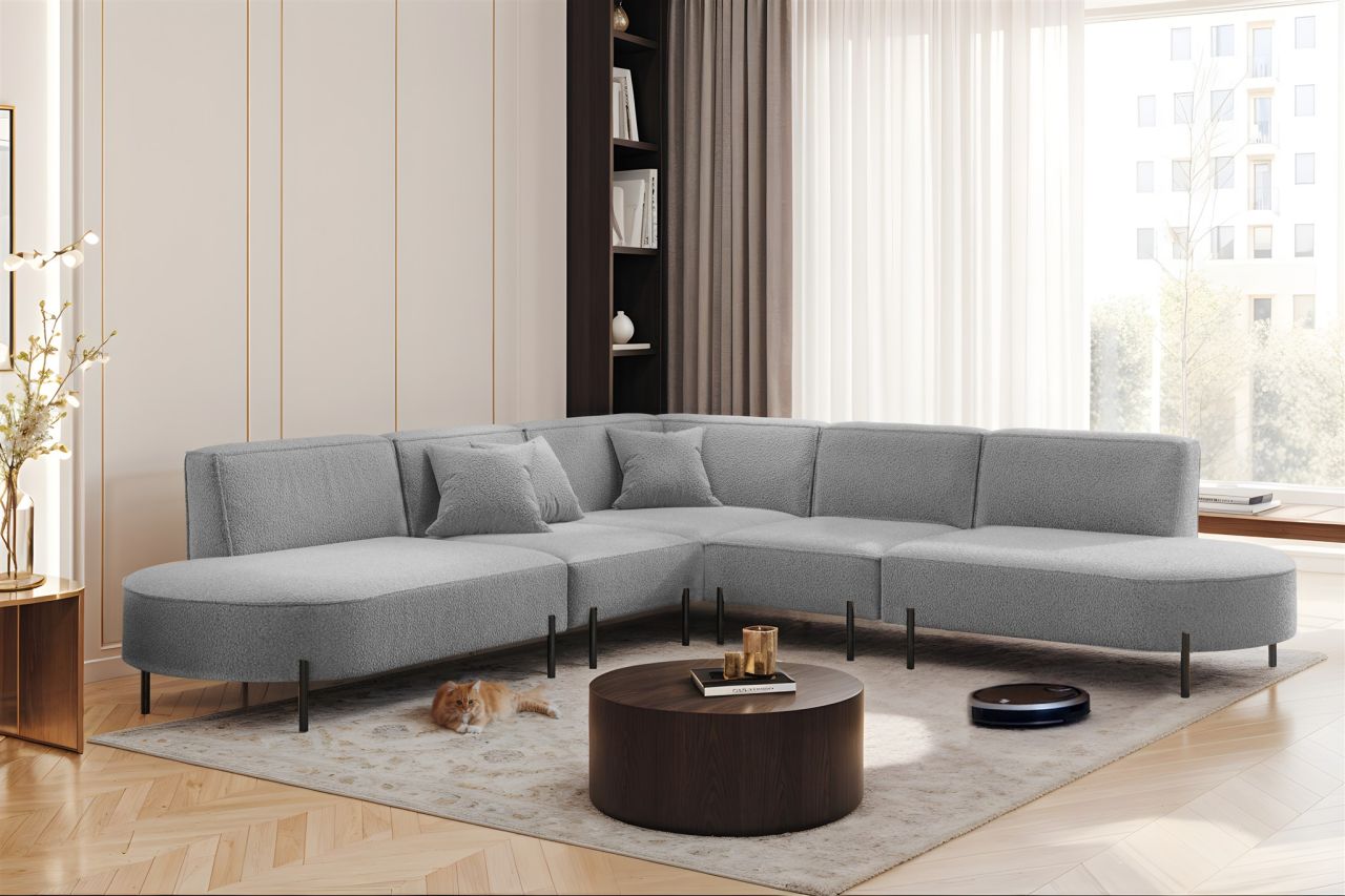 Ecksofa Designersofa VALENCIA Stoff Quelle Hellgrau Universal