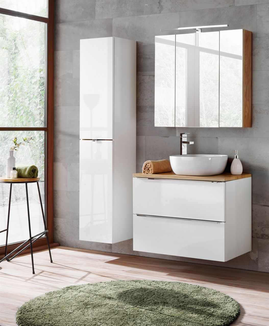 Badmöbel Set 5-tlg Badezimmerset PERUGIA Weiss inkl.Waschbecken 60cm