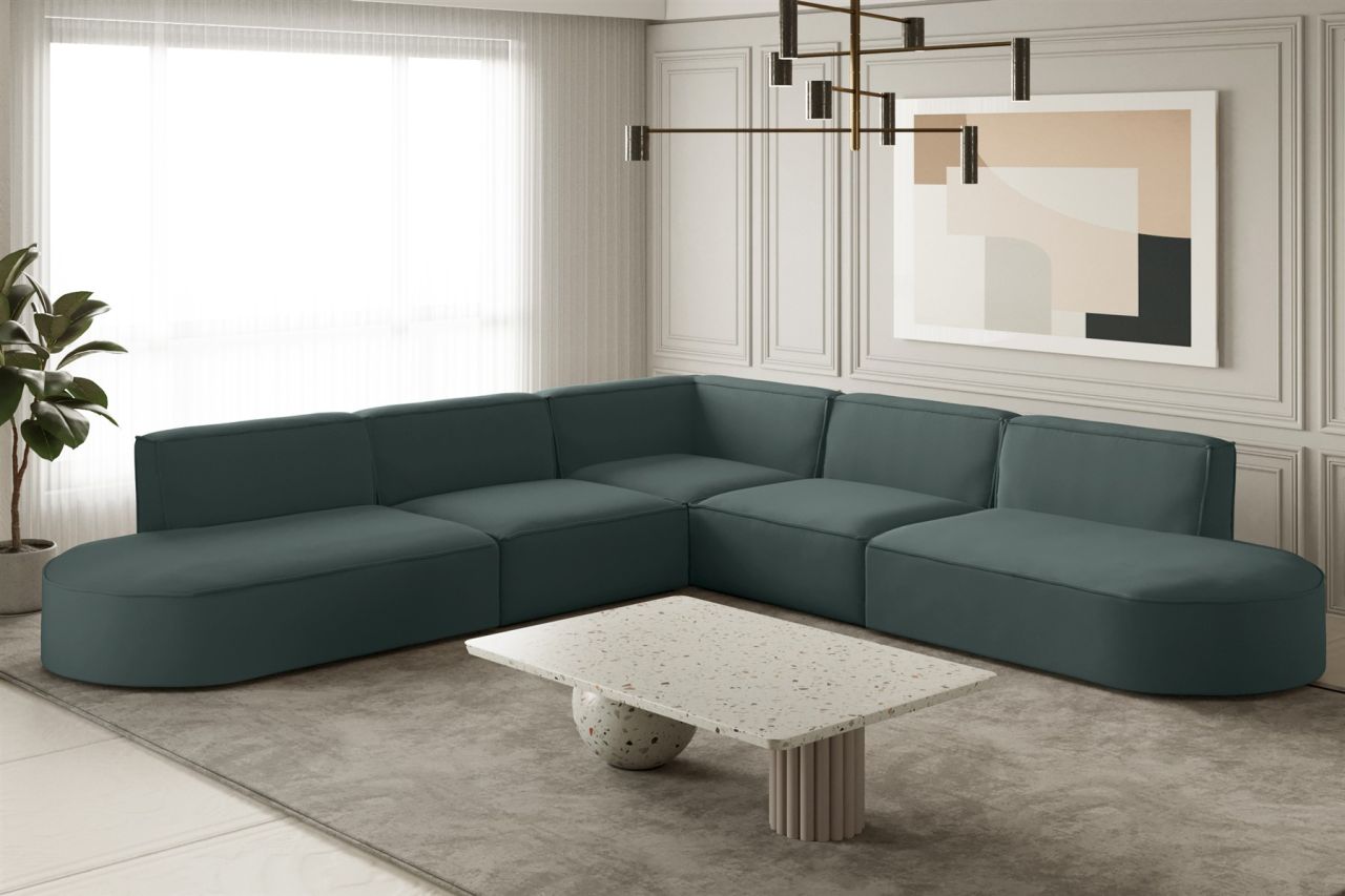 Ecksofa Designersofa PALMA Stoff Opera Velvet Opalgrün Seite Universal