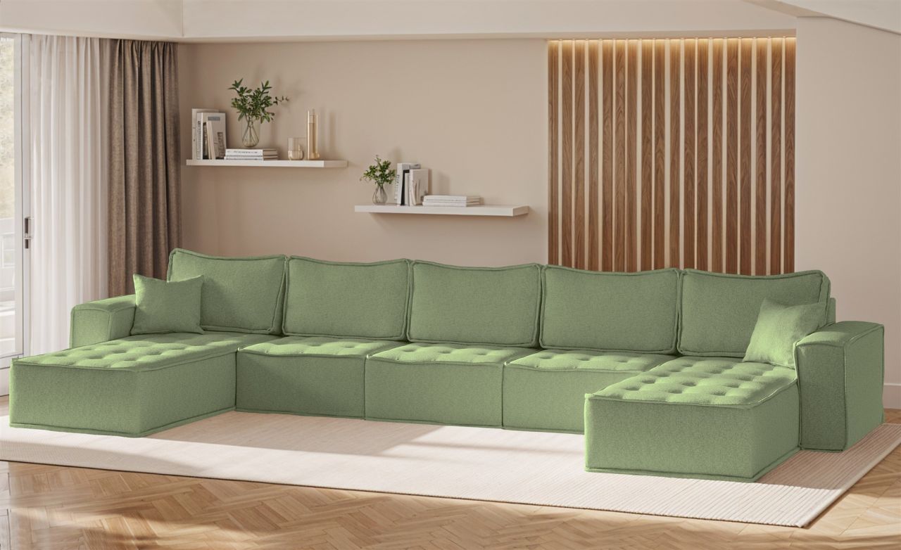 Wohnlandschaft Sofa U-Form Modulsofa-Set 5-teilig SANDE Stoff Alpine Hellgrün