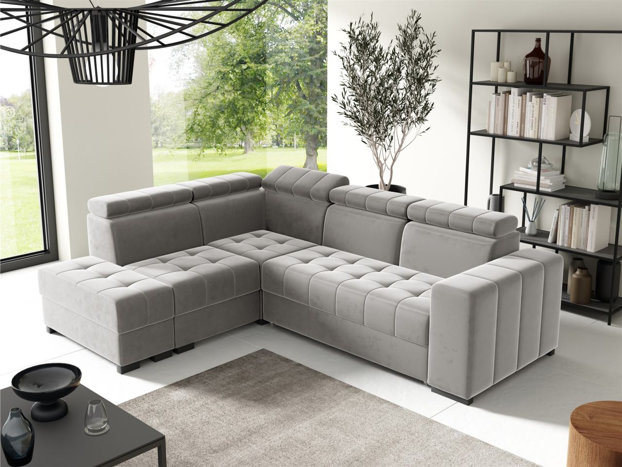 Ecksofa Schlafsofa Sofa CESENA Stoff Salvador Silbergrau Ottomane Links