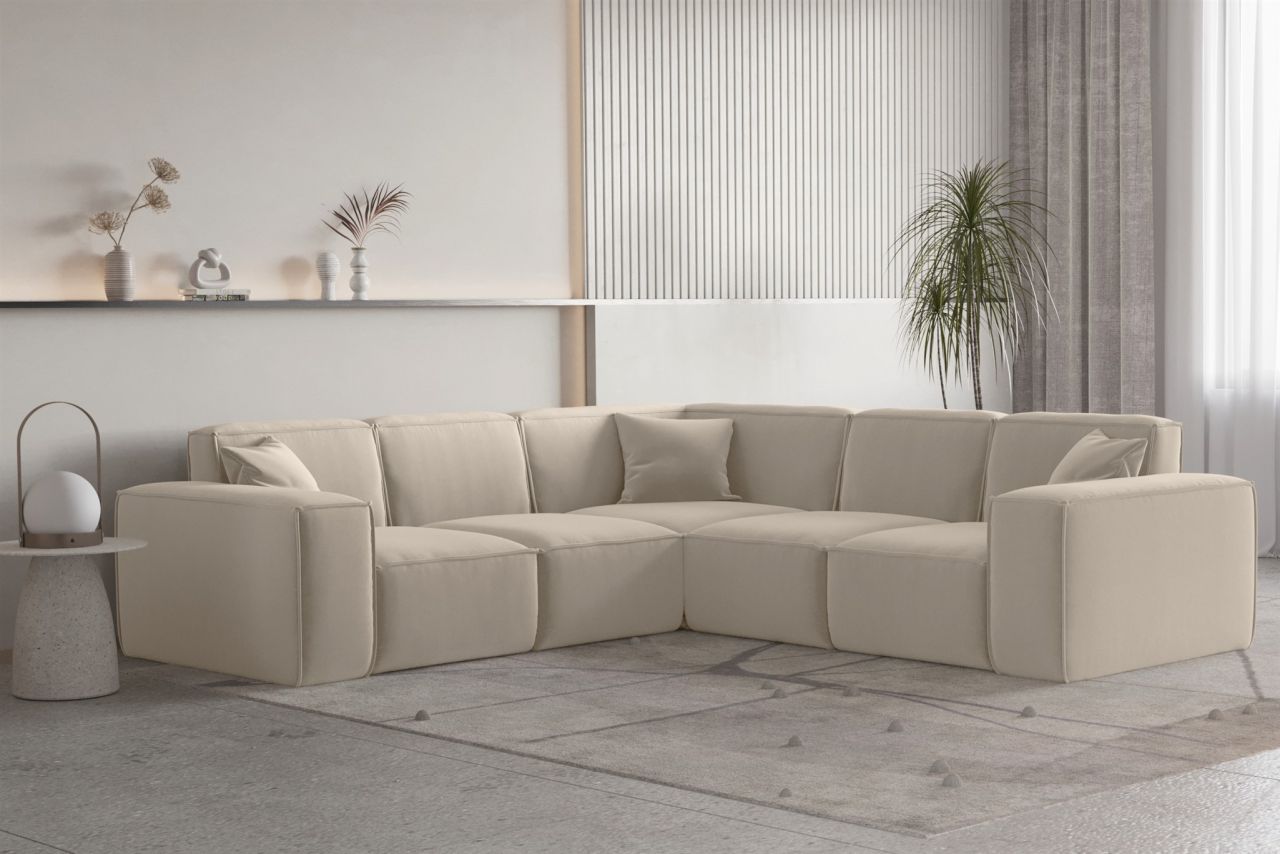 Ecksofa Designersofa CELES PREMIUM in Stoff Opera Velvet Beige Seite Universal