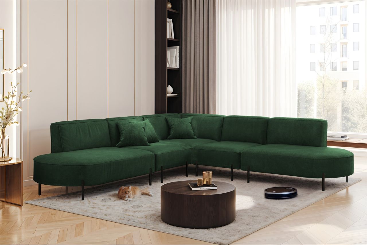 Ecksofa Designersofa VALENCIA Stoff Noel Dunkelgrün Universal