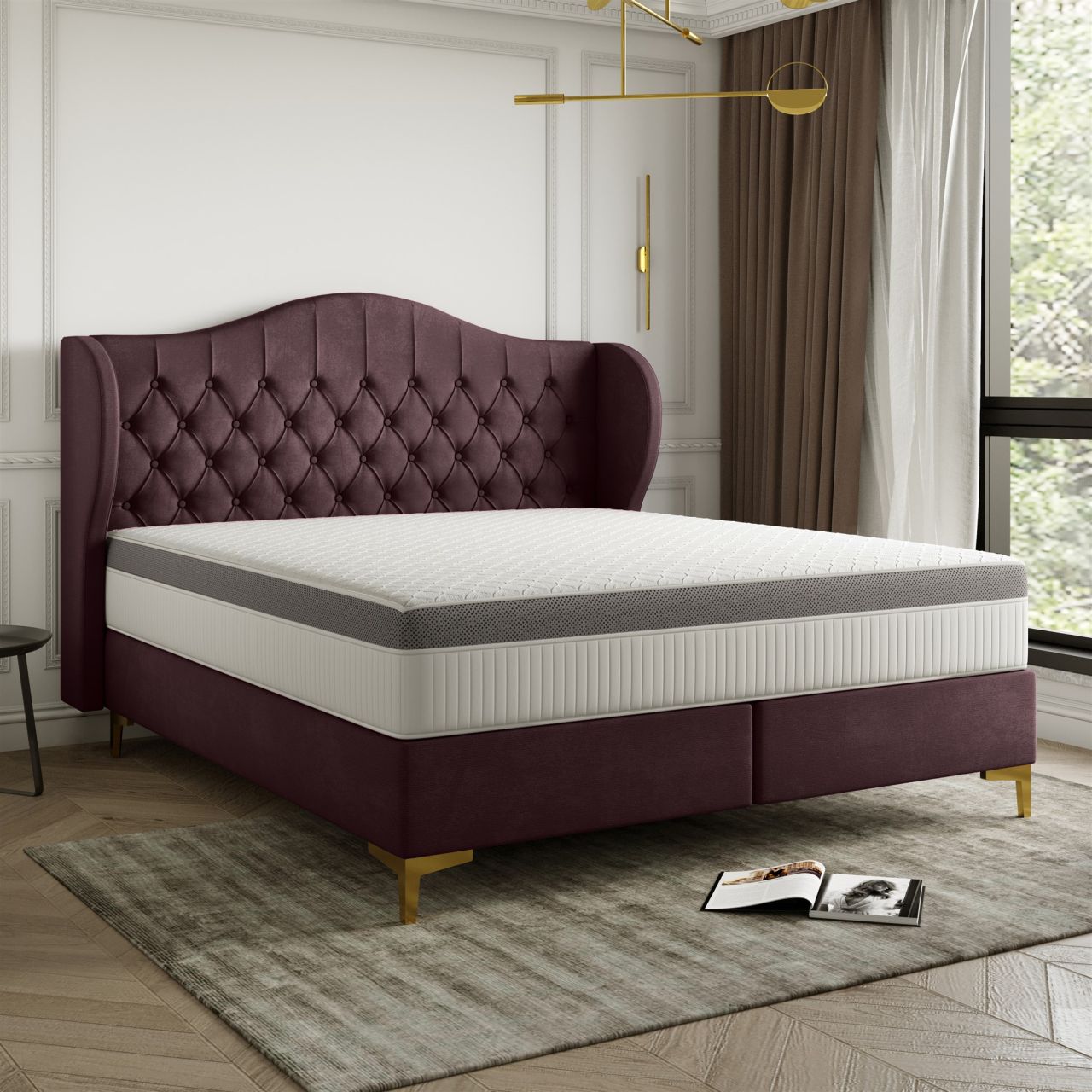 Polsterbett Doppelbett PELAGIO Stoff Whisper Grape Wine 140x200cm inkl. Matratze