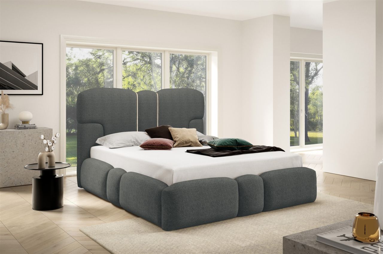 Polsterbett Schlafzimmerbett JORDAN 200x200cm in Stoff Doha Dunkelgrau