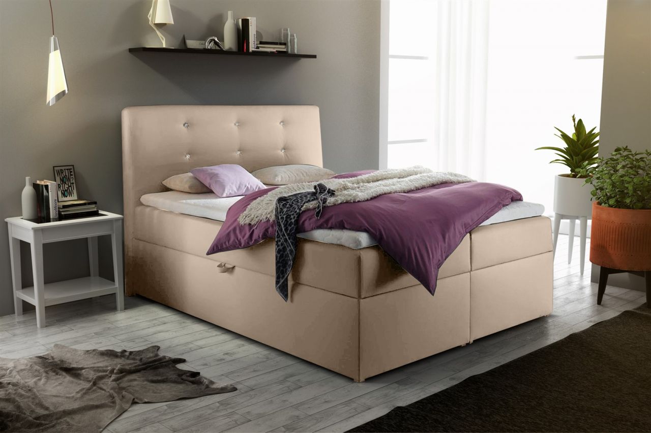 Boxspringbett Schlafzimmerbett MONZA Kunstleder Creme 100x200 cm