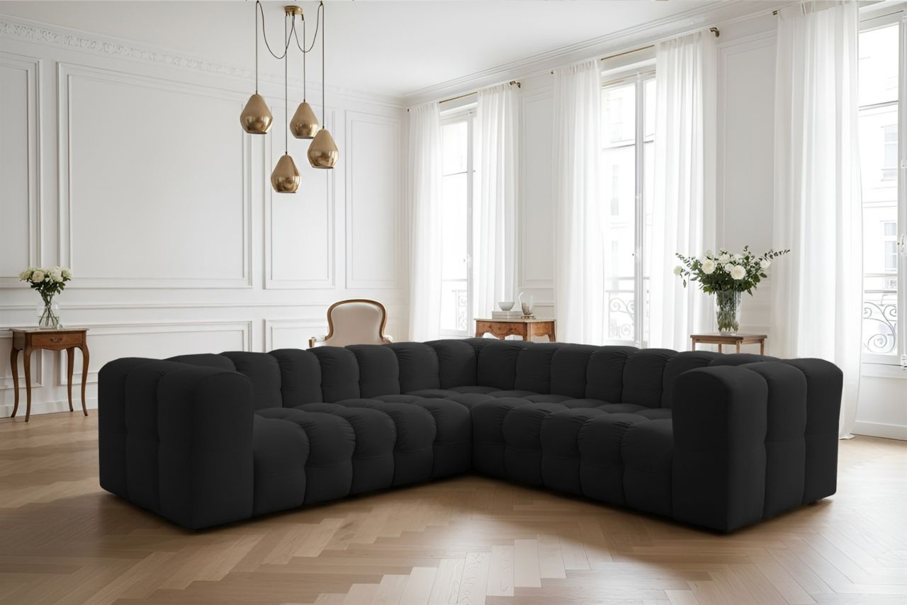 Ecksofa Designersofa SOLVIE XS in Stoff Tiffani Schwarz Seite Universal