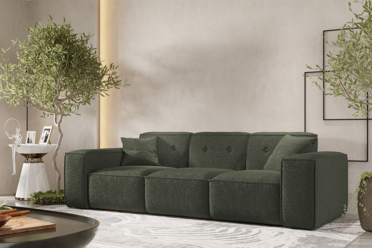 Sofa Designersofa CESINA 3-Sitzer in Stoff Ascot Bukla Winter Moss