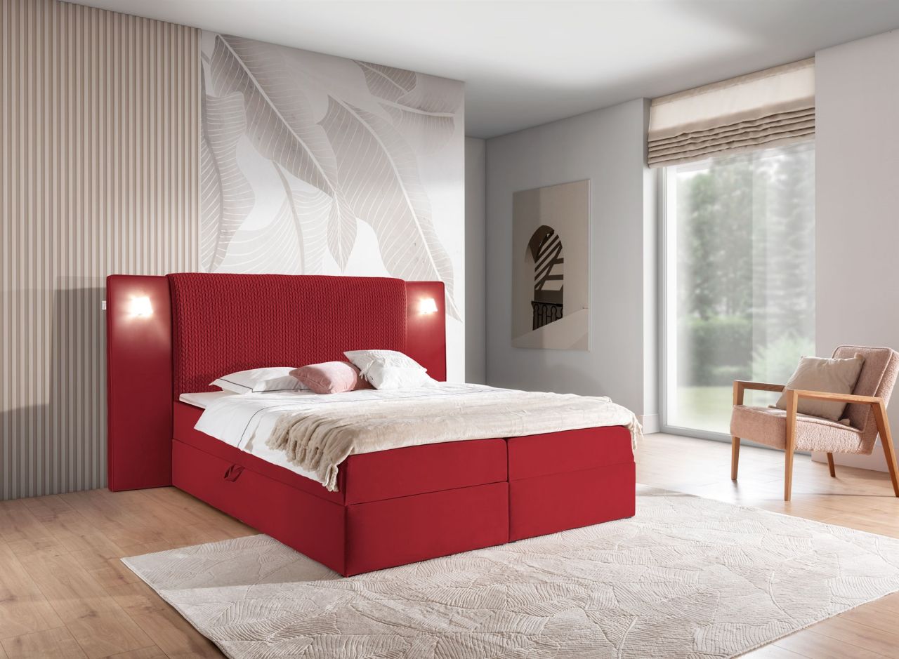 Boxspringbett Bett MARTEN 120x220cm Set.1 in Stoff Magic Velvet Rot