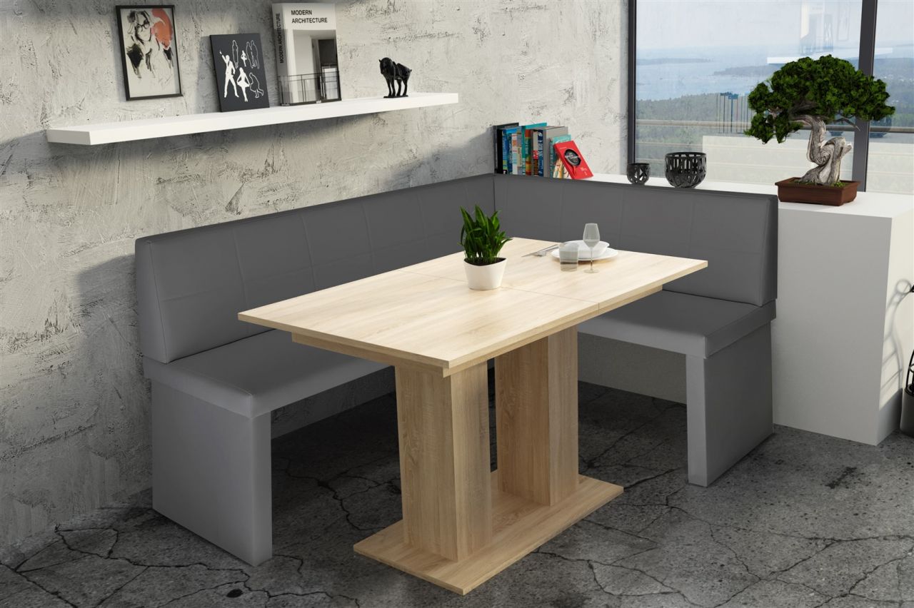 Eckbankgruppe 196x142 cm ROBIN XL L Grau / Esstisch DANTE Sonoma