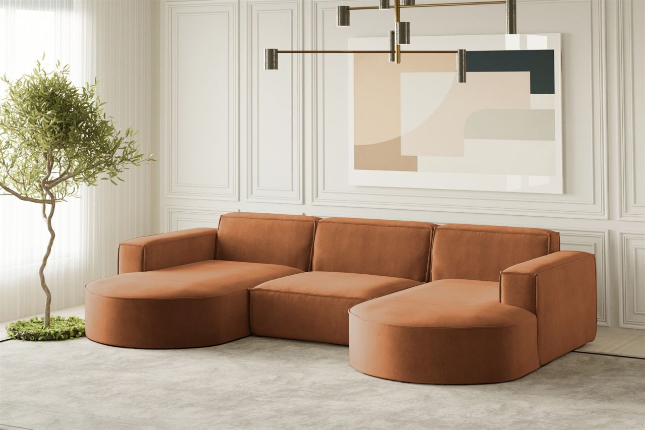 Wohnlandschaft U-Form Sofa PALMA in Stoff Noel Ziegelrot