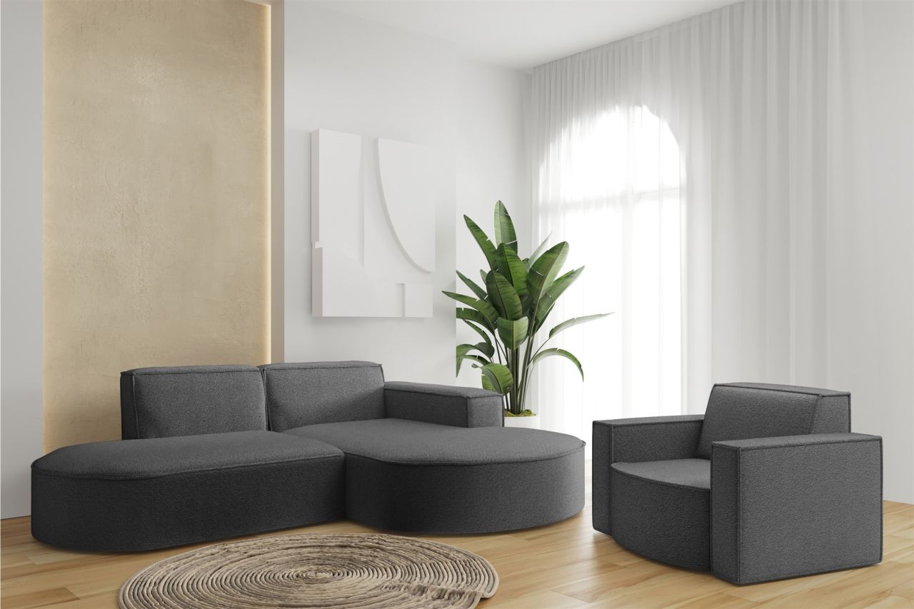 OUTLET Sofa Set 2-teilig Sessel und Ecksofa PALMA XS Ascot Graphitgrau Ottoma...