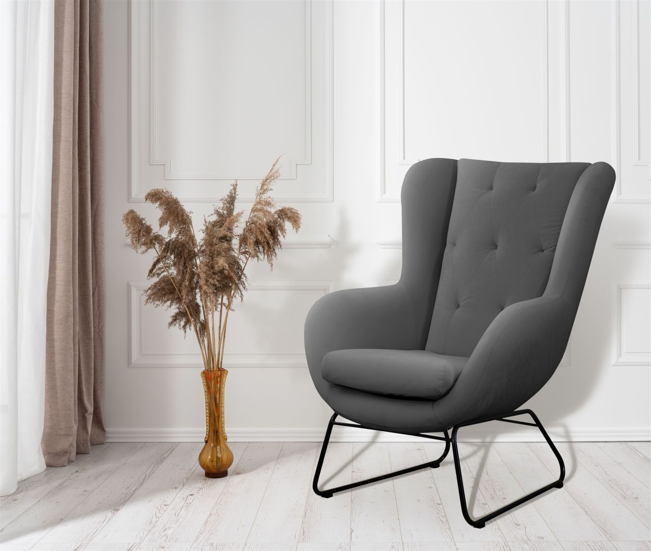 Sessel Designersessel ARTEMIS in Stoff Kronos Aschgrau