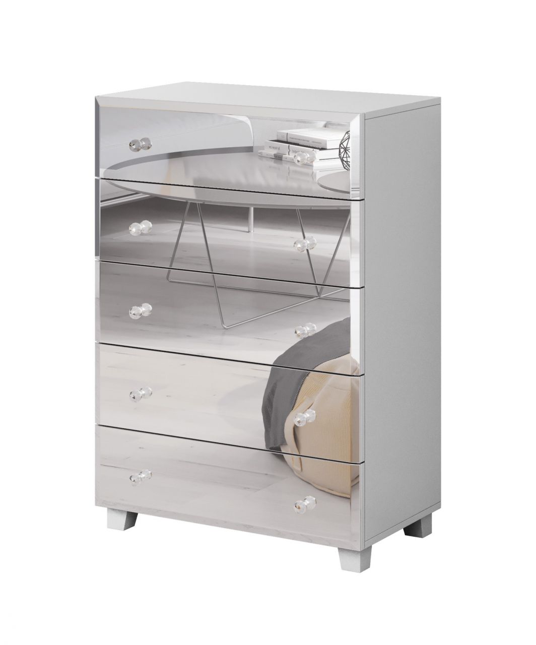 Kommode SHINE Schubladenkommode Weiss-Spiegel 72x106 cm