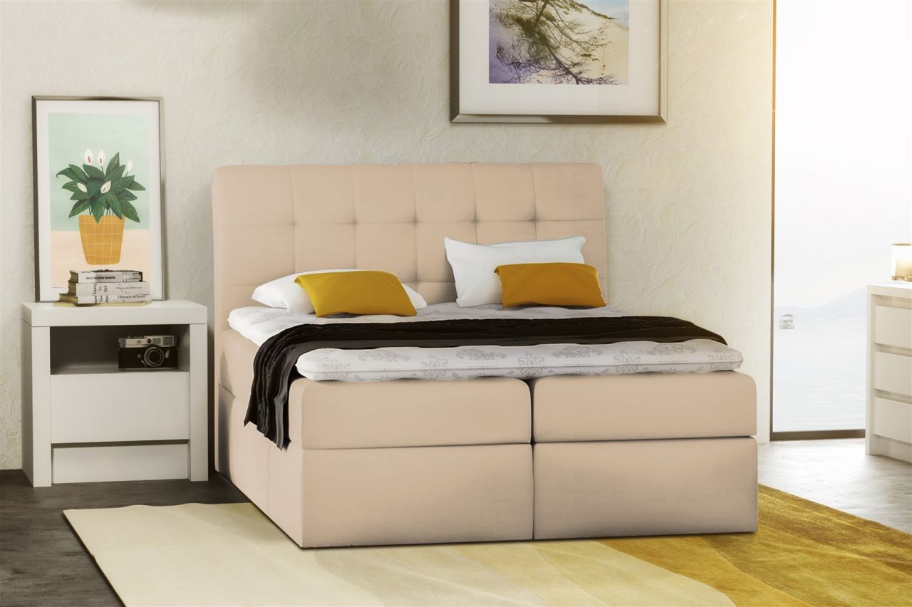 Boxspringbett Schlafzimmerbett TURIN Kunstleder Creme 200x200 cm