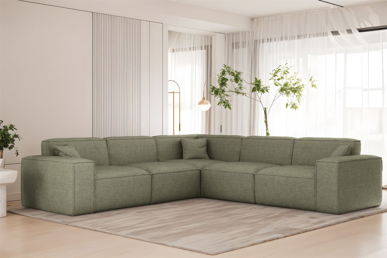 Ecksofa Designersofa CELES PREMIUM in Stoff Artico Grün Seite Universal