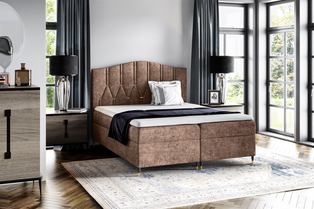 Boxspringbett Schlafzimmerbett SELIM 160x200cm in Stoff Touch Me Braun