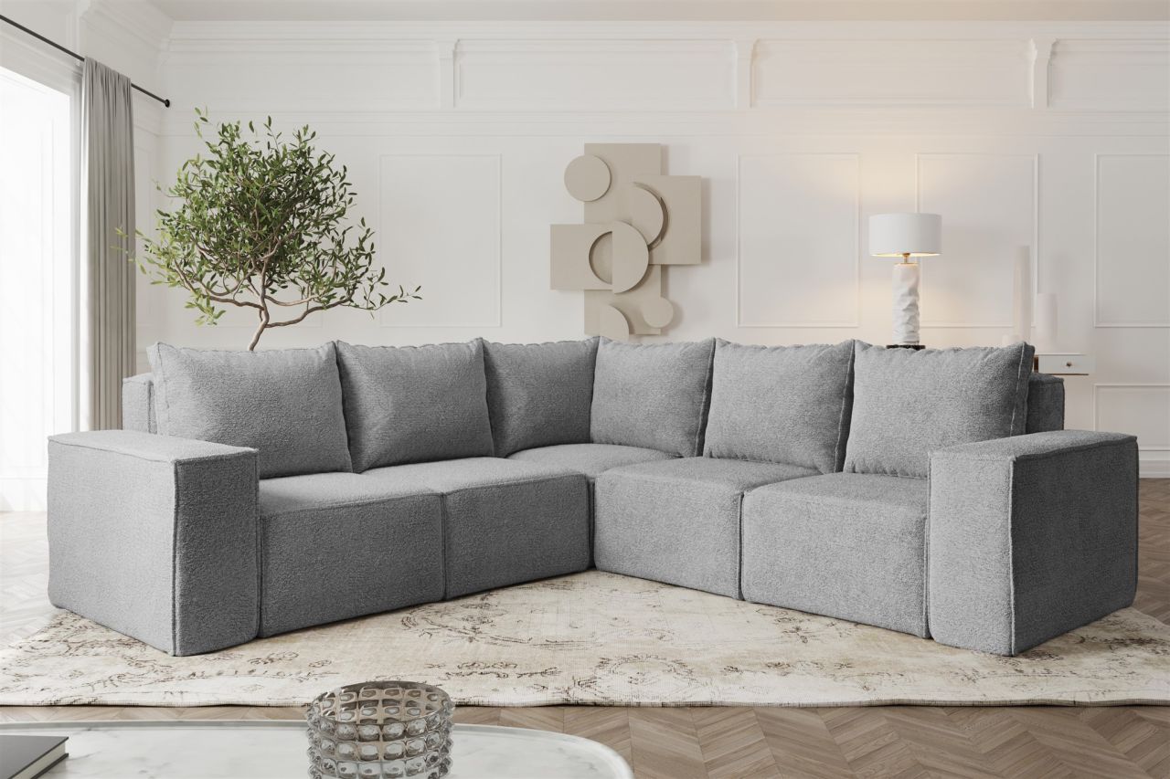 Ecksofa Designersofa ESTELLE in Stoff Abriamo Grau Seite Universal