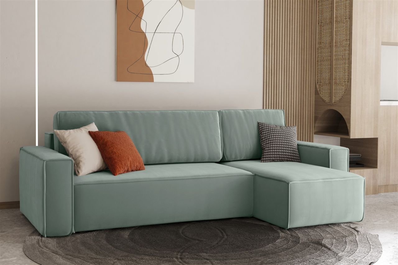 Ecksofa Schlafsofa Sofa MARIS Stoff Mint Ottomane Rechts