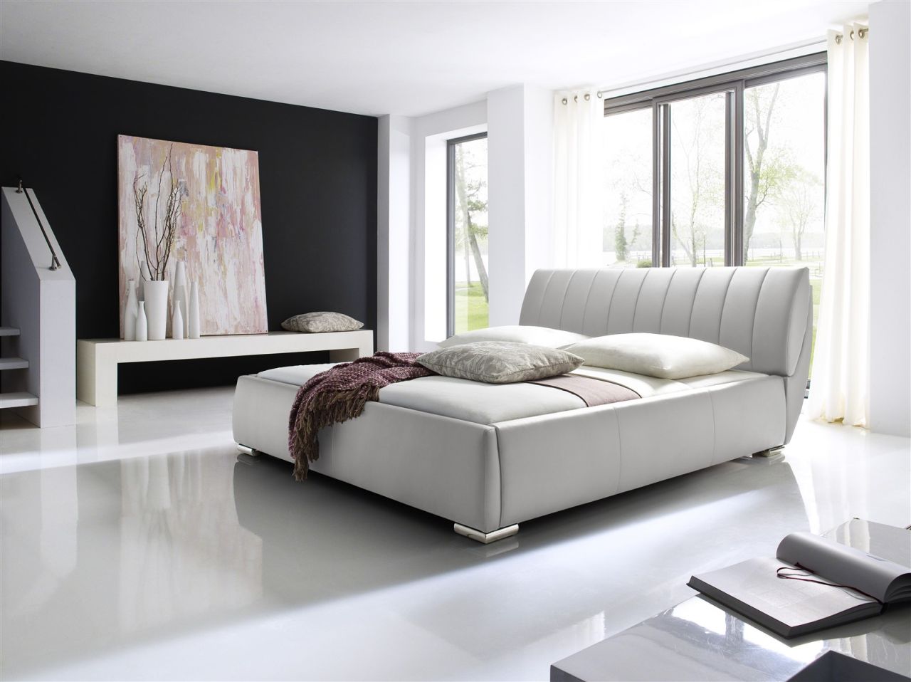 Polsterbett Bett -WIEN - 180x200cm inkl. Bettkasten+Lattenroste Weiss