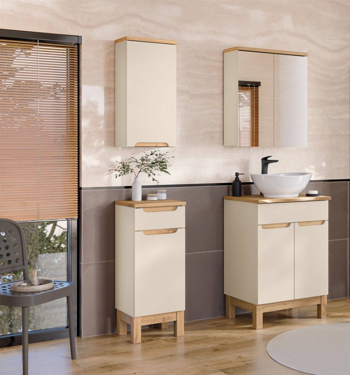 Badmöbel Set 5-tlg Badezimmerset DEVI Cashmere inkl. Waschtisch 40 cm