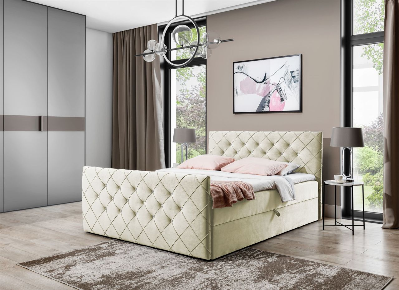 Boxspringbett Schlafzimmerbett EIVOR 200x220cm Stoff Magic Velvet Creme