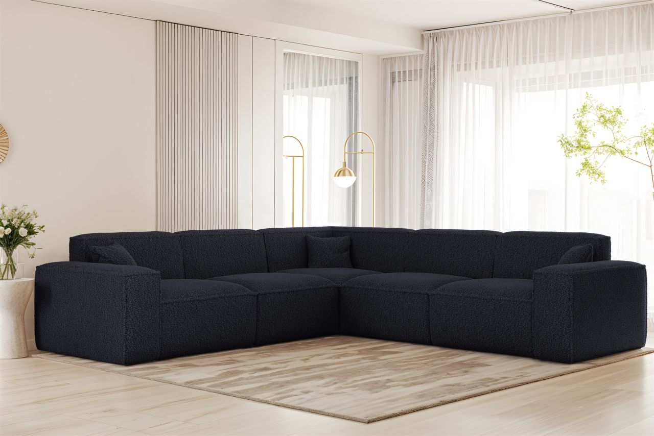 Ecksofa Designersofa CELES PREMIUM in Stoff Sven Dunkelblau Seite Universal
