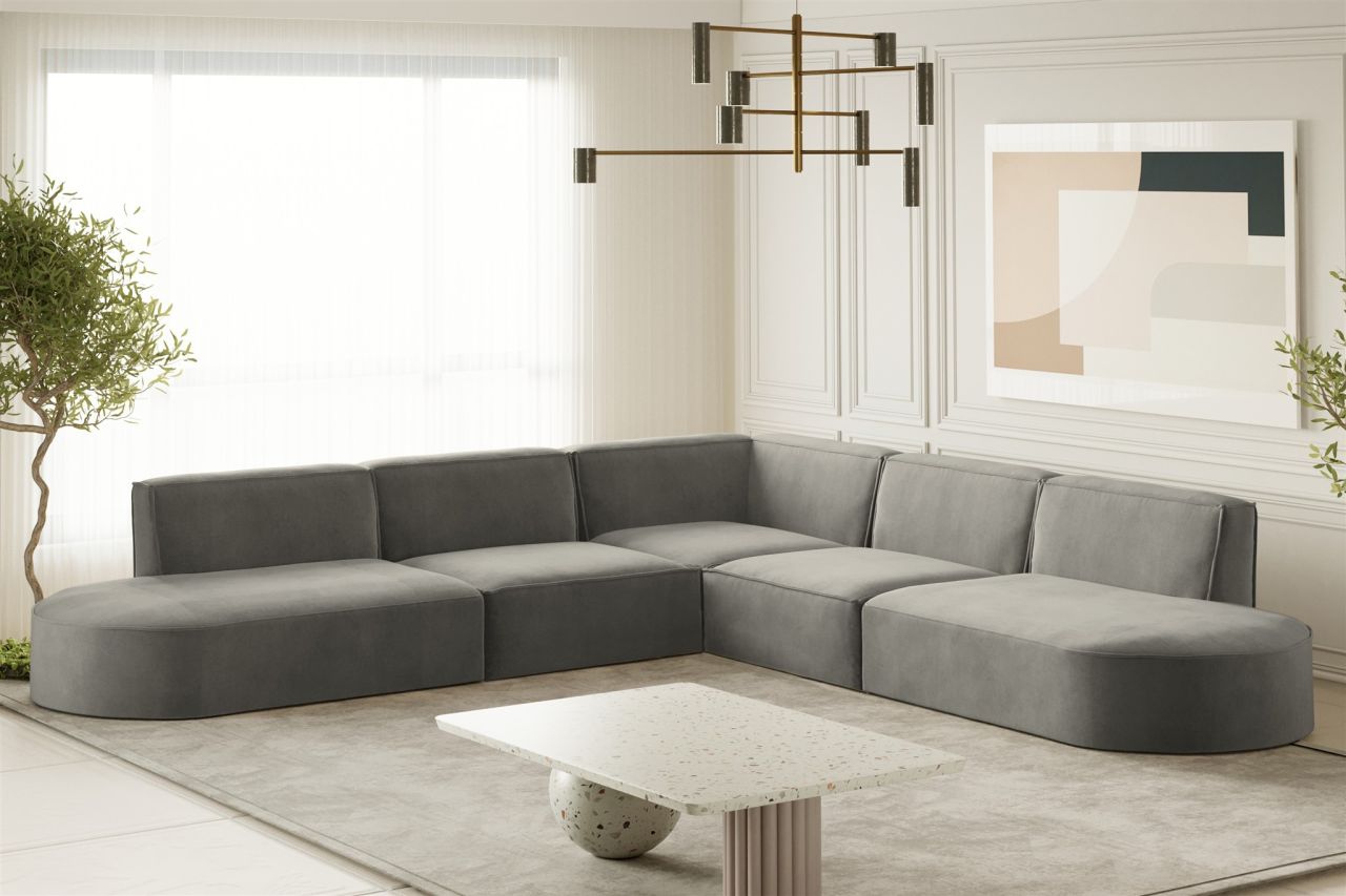 Ecksofa Designersofa PALMA Stoff Noel Grau Seite Universal