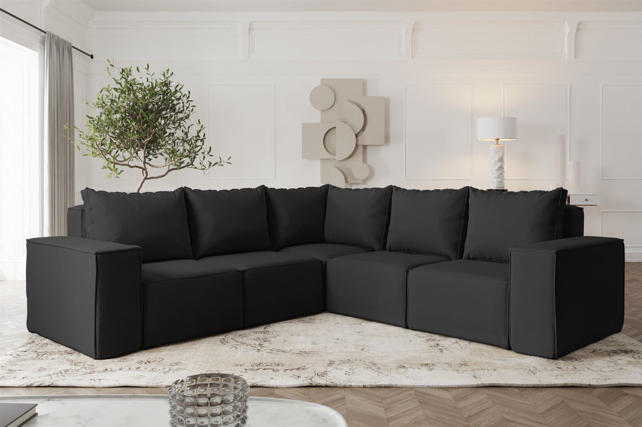 Ecksofa Designersofa ESTELLE in Stoff Opera Velvet Schwarz Seite Universal