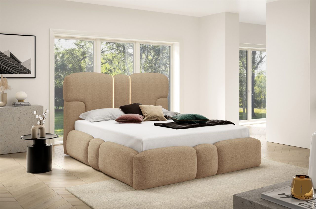 Polsterbett Schlafzimmerbett JORDAN 200x200cm Komplettset in Stoff Doha Braun
