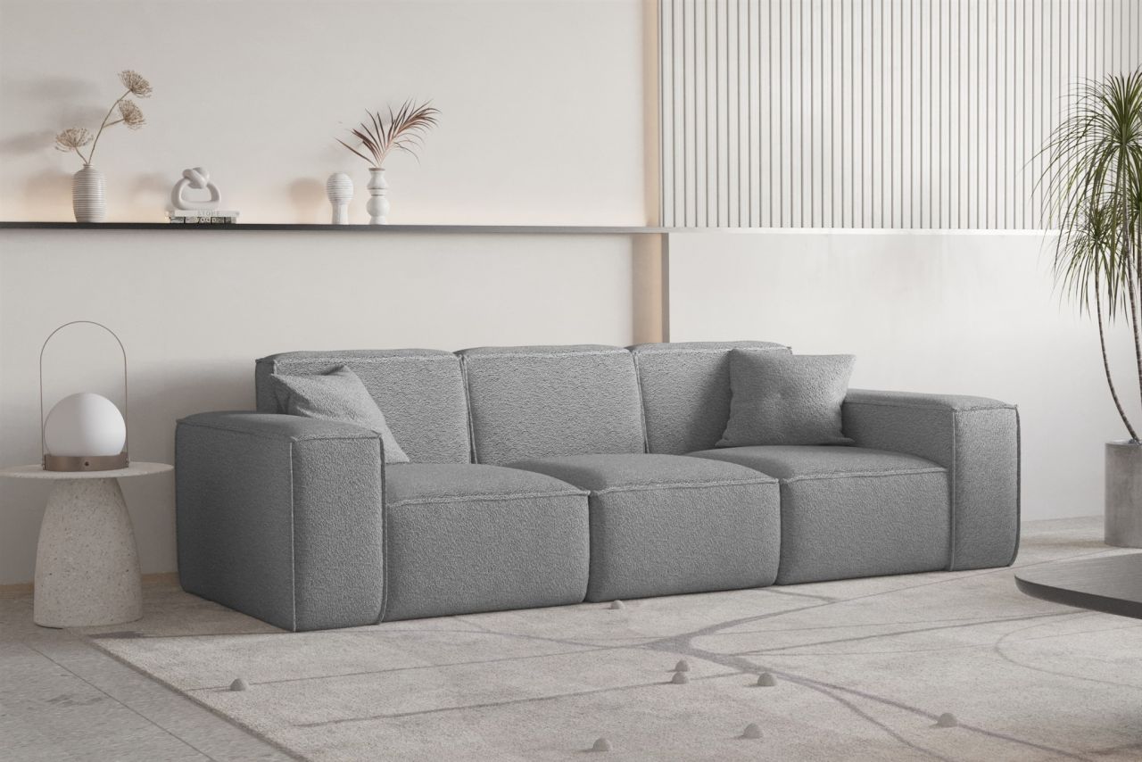 Sofa Designersofa CELES PREMIUM 3-Sitzer in Stoff Ascot Bukla Grau