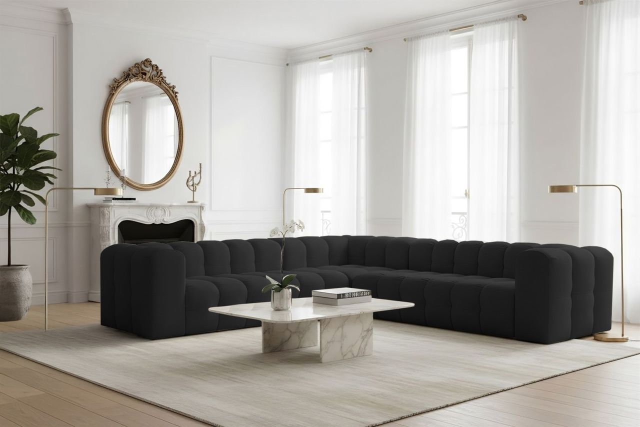 Ecksofa Designersofa SOLVIE in Stoff Tiffani Schwarz Seite Universal
