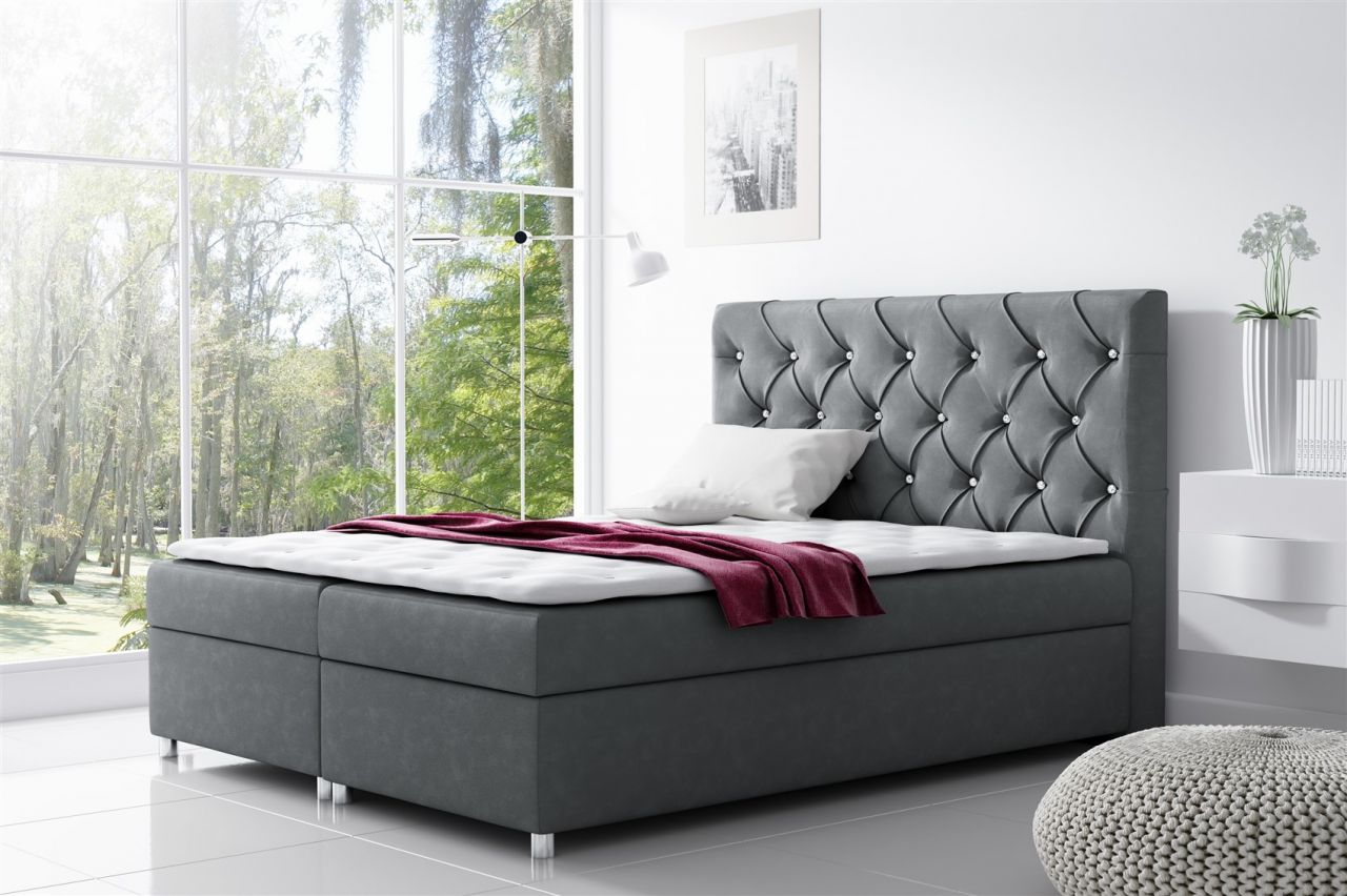 Boxspringbett Schlafzimmerbett DOLCE Polyesterstoff Grau 160x200cm