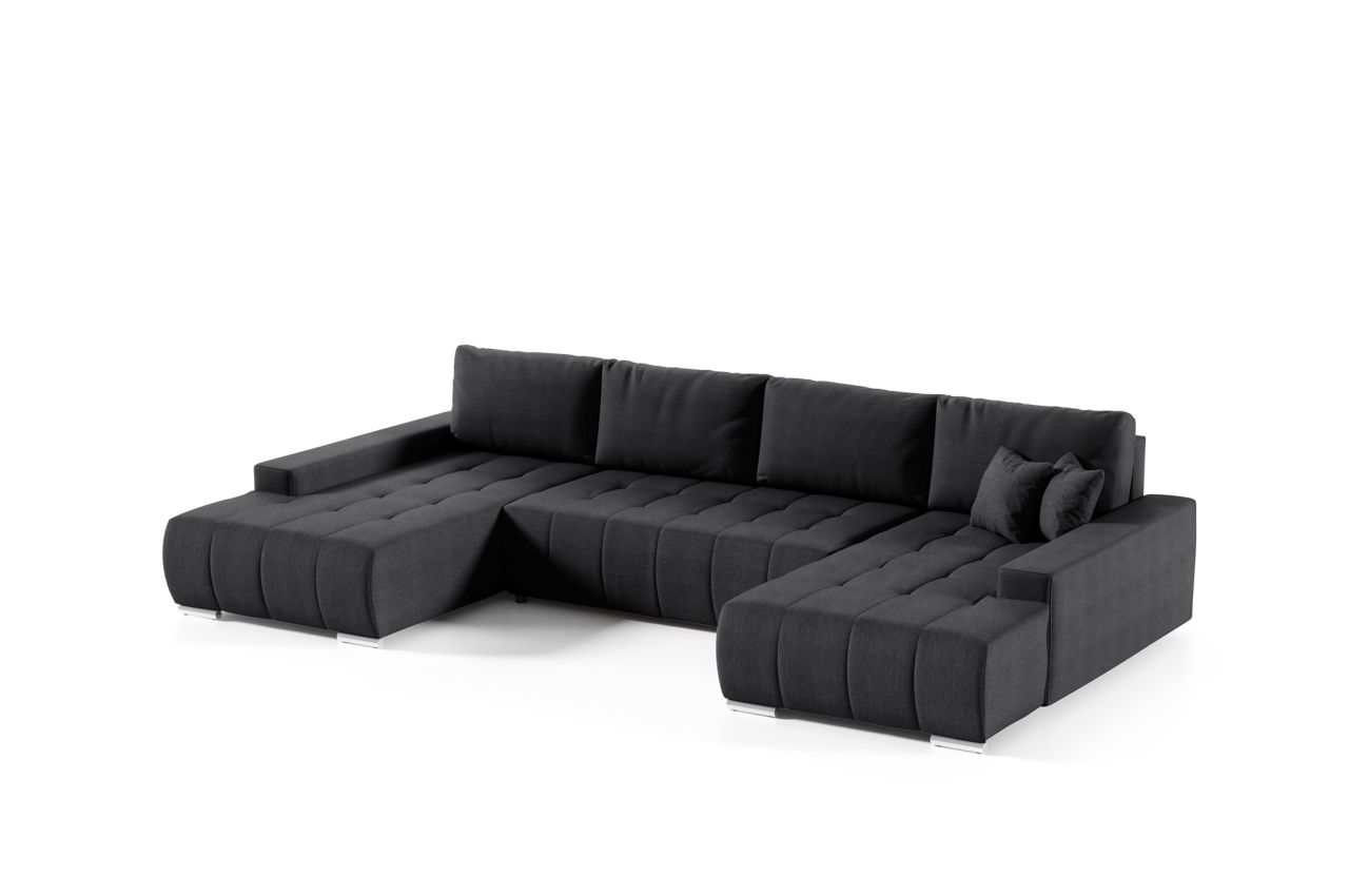 Wohnlandschaft Sofa mit Schlaffunktion VOGAR Stoff Aulla Grafit