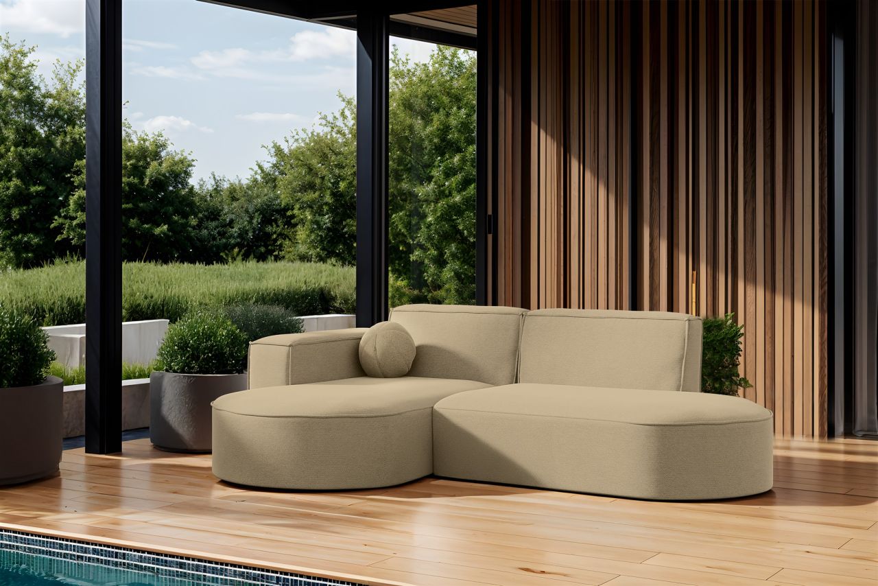 Garten Ecksofa SUNDAY XS in wetterfester Stoff ART-N Beige Ottomane Links