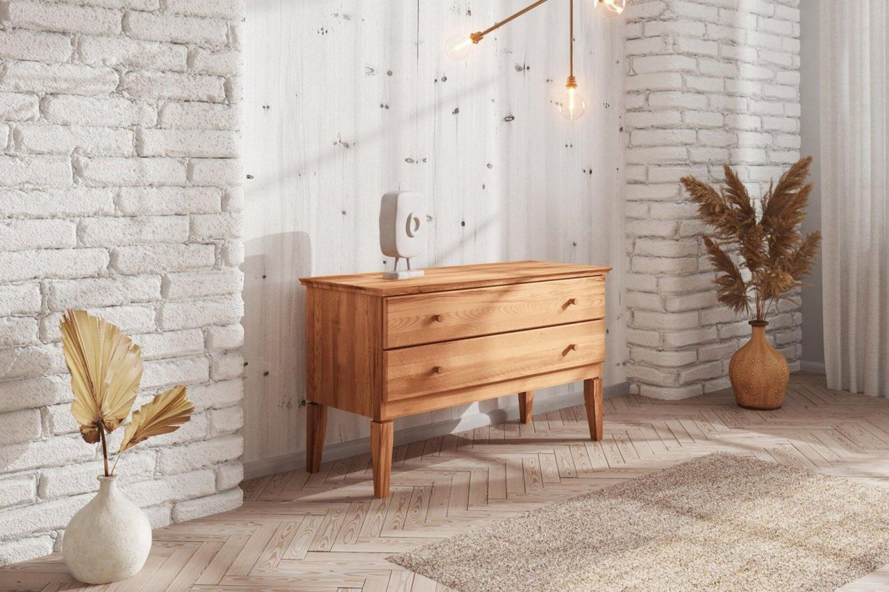 Niedrige Kommode LENNES Buche massiv 112x66x45 cm