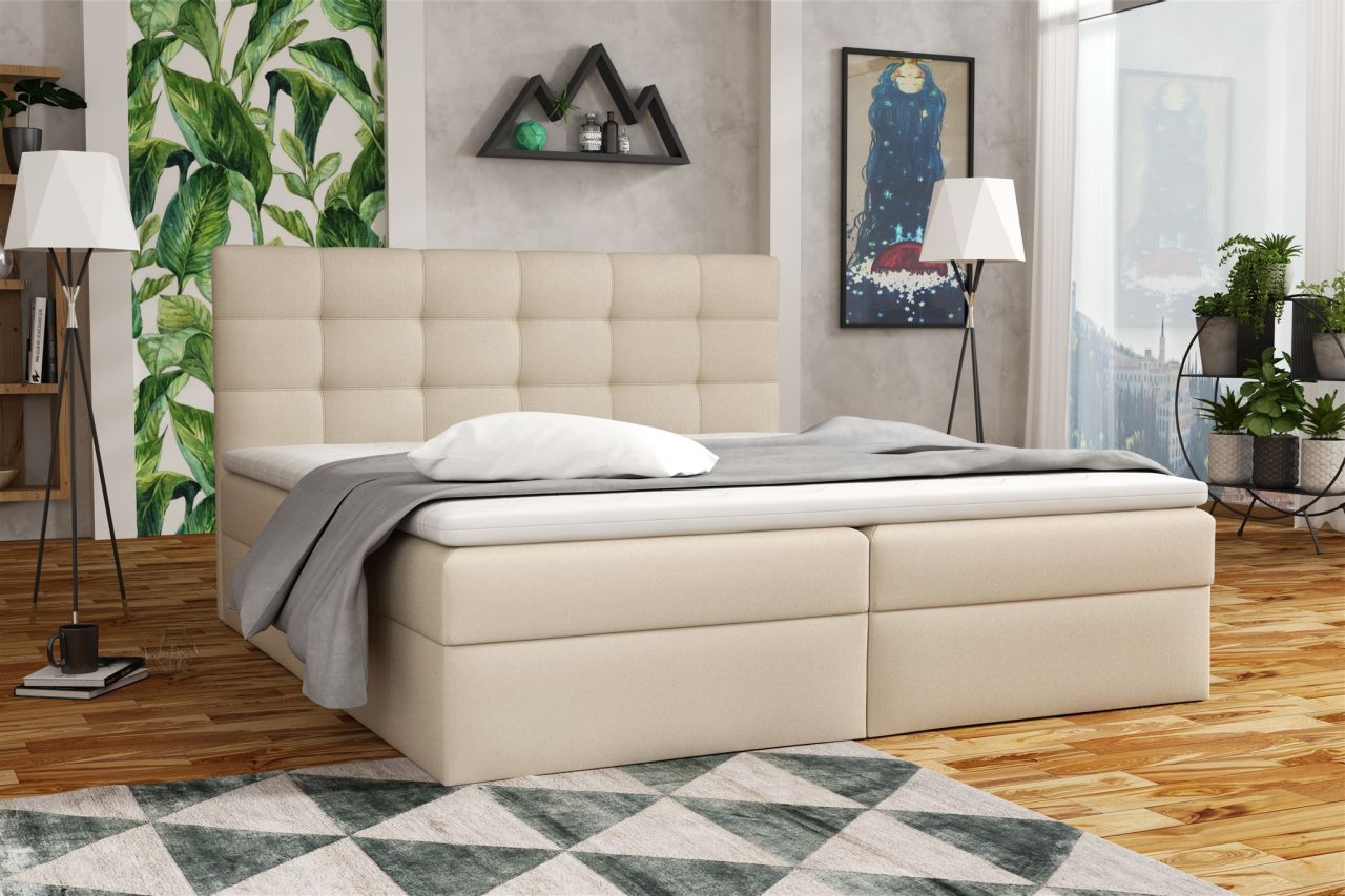 Boxspringbett Schlafzimmerbett DORIANO 140x200cm Kunstleder Soft Beige