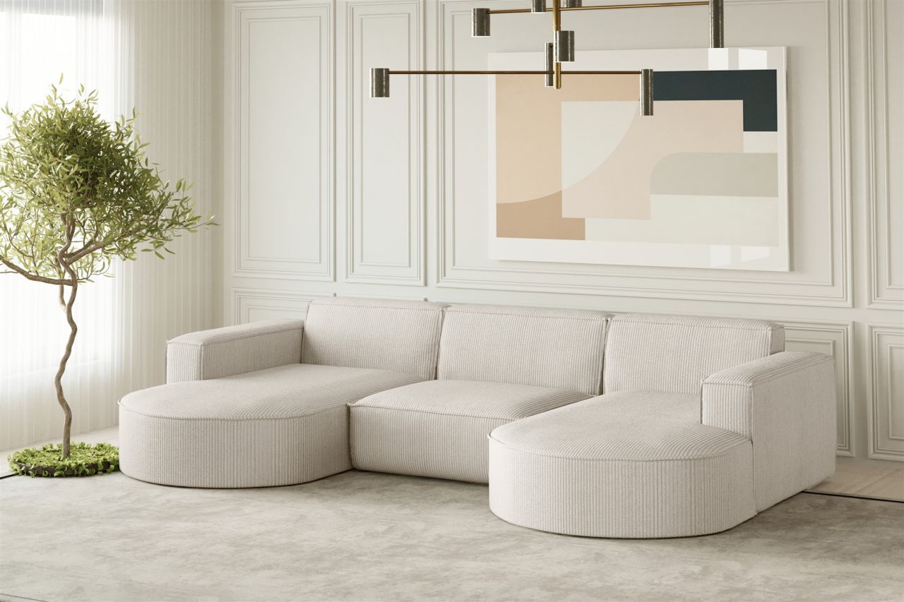 Wohnlandschaft U-Form Sofa PALMA in Stoff Scala Sand