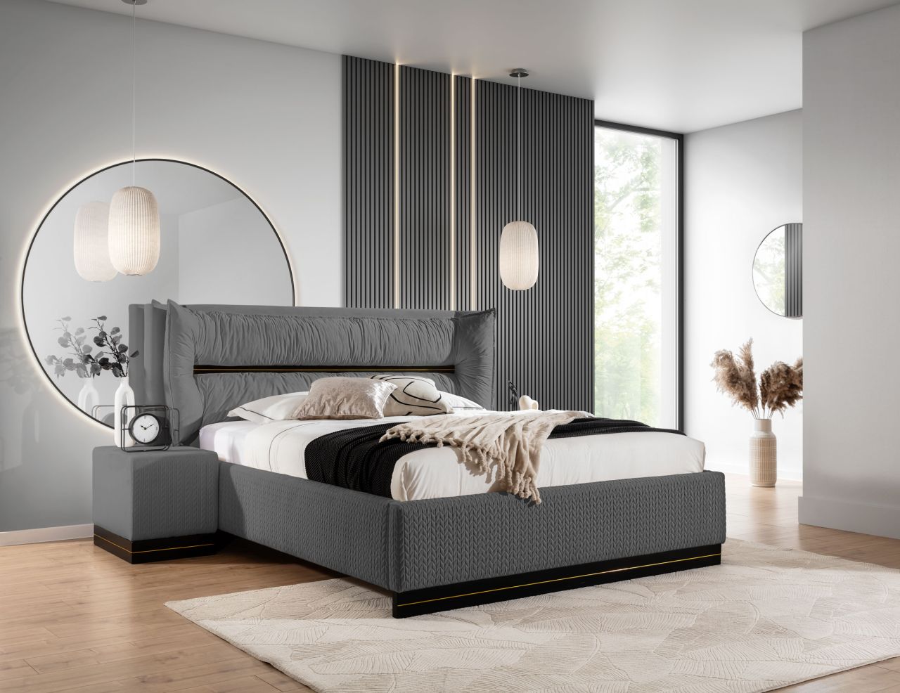 Polsterbett Doppelbett Set.3 HAMILTON 180x200cm Stoff Magic Velvet Grafit