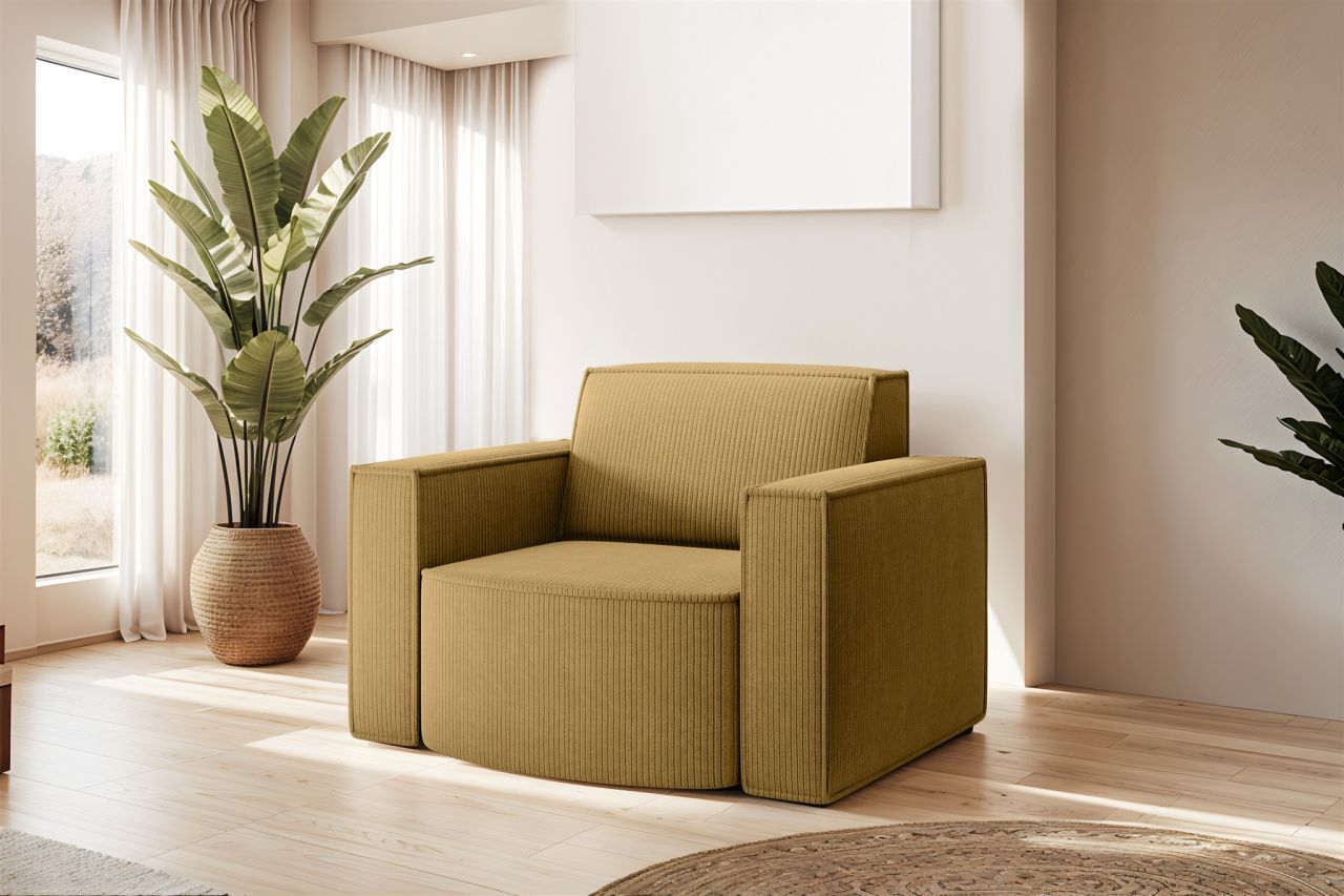 Sessel Designersessel PALMA in Stoff Scala Senfgelb